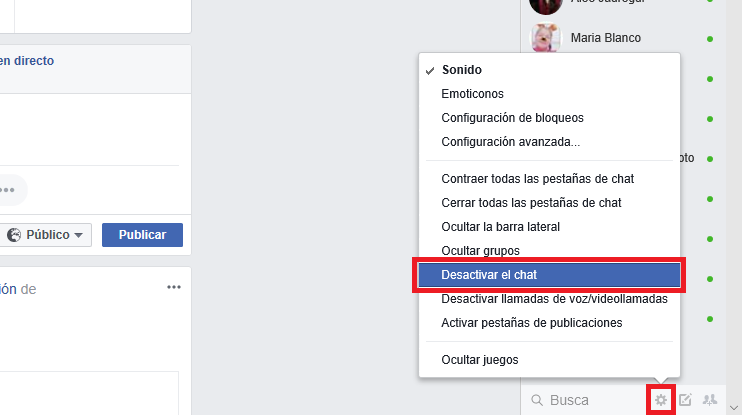 no mostrar la actividad en chats de messenger