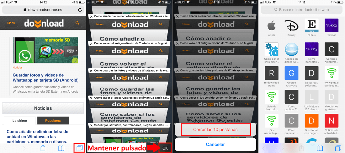 Como cerrar todas las Webs abiertas en Safari de iPhone