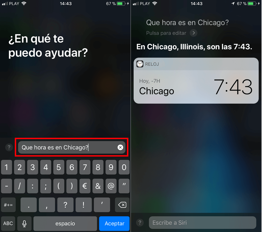 usar la comandos de texto en lugar de voz para solicitar información a siri