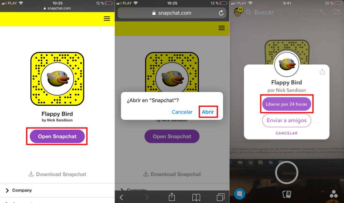 ya puede jugar al videojuego Flappy Bird desde la app de Snapchat