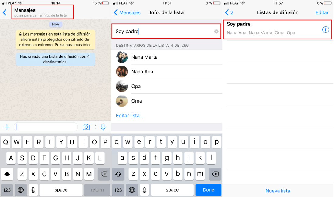 crear listas de difusion en Whatsapp desde iPhone o Android