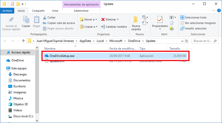 restaurar el icono Onedrive en la barra de tareas de windows 10