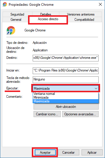 Como abrir los programas maximizados en Windows 10.