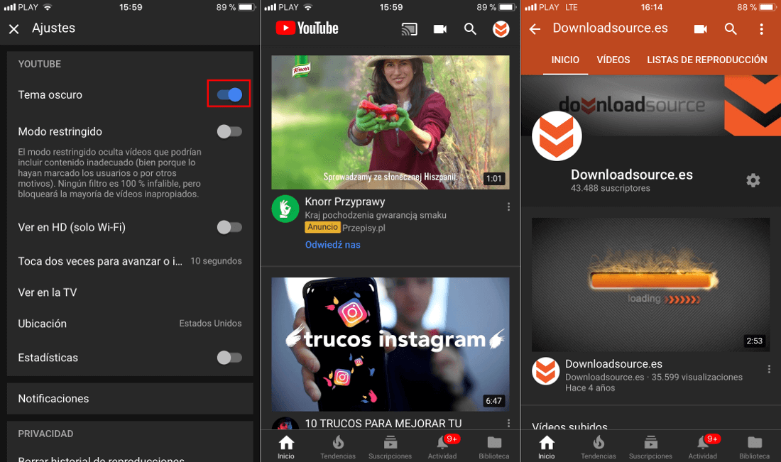 Activar el tema oscuro de la app de Youtube para iOS y Android