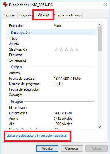 Eliminar los metadatos de tus archivos en windows 10 antes de enviarlos para mejorar tu privacidad.