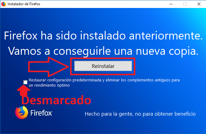 reinstalar el navegador mozilla firefox sin perder la información o configuración. 