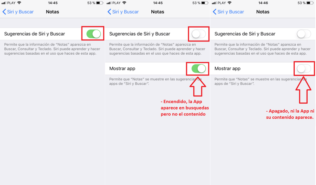 Excluir aplicaciones de la busqueda de Spotlight en iPhone o iPad con iOS
