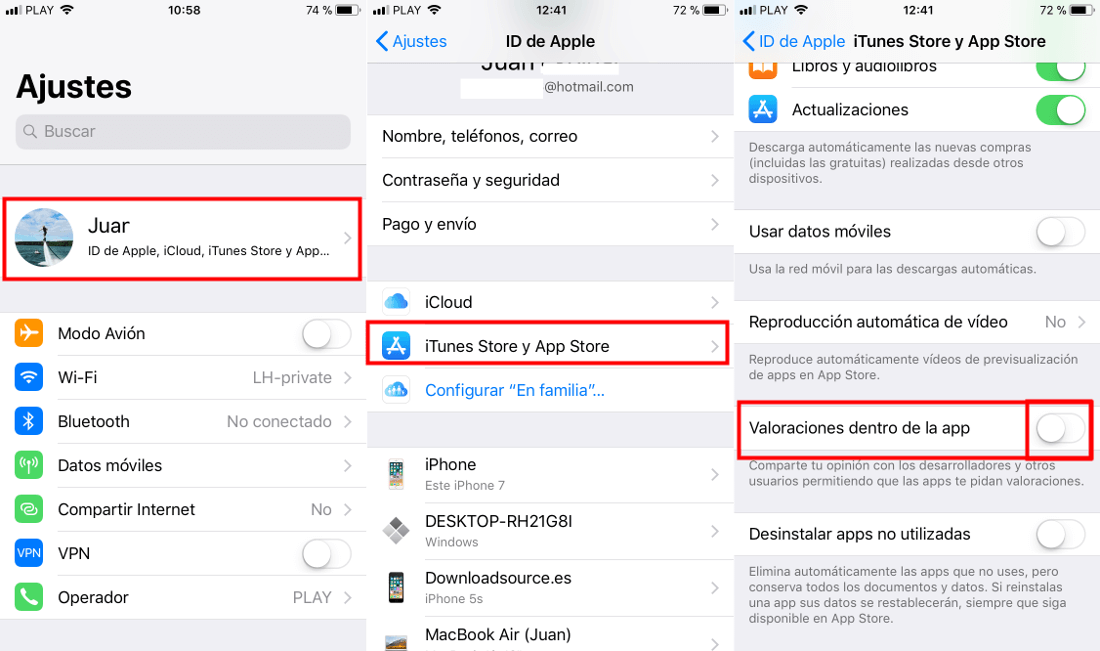 evitar las valoraciones de aplicaciones dentro de iPhone con iOS