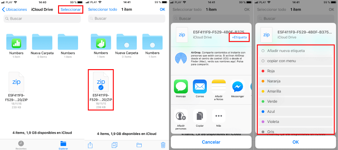 etiquetar archivos en iPhone