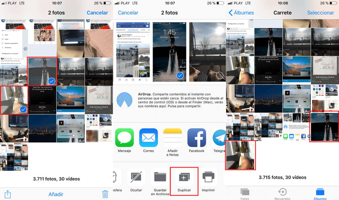 Crear copia exacta de fotos o videos en iOS