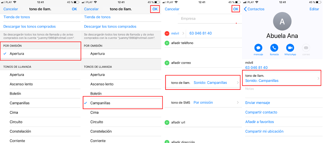 configurar un tono de llamada concreto par aun contacto de tu iPhone con iOS.