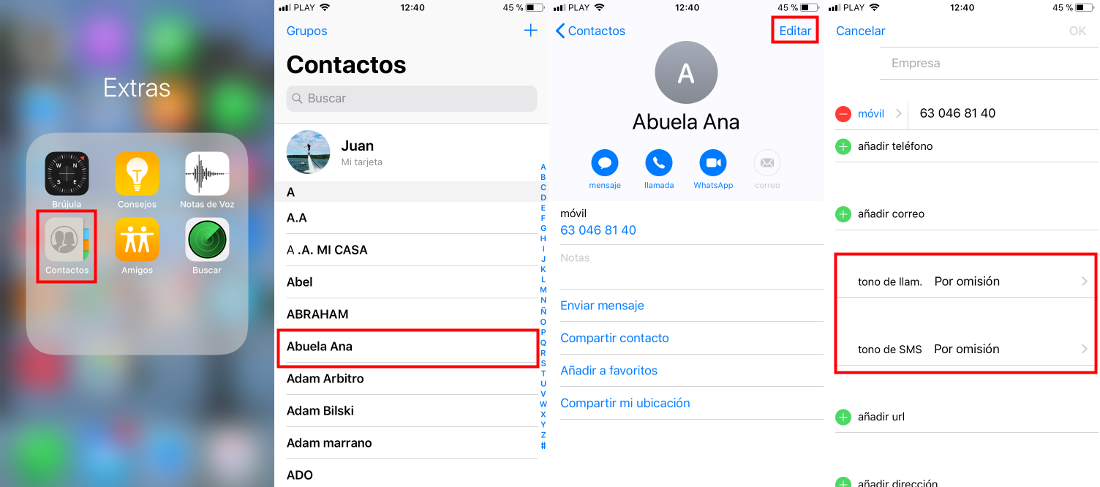Personalizar el tono de llamada y mensaje de un contacto concreto de tu iPhone con iOS