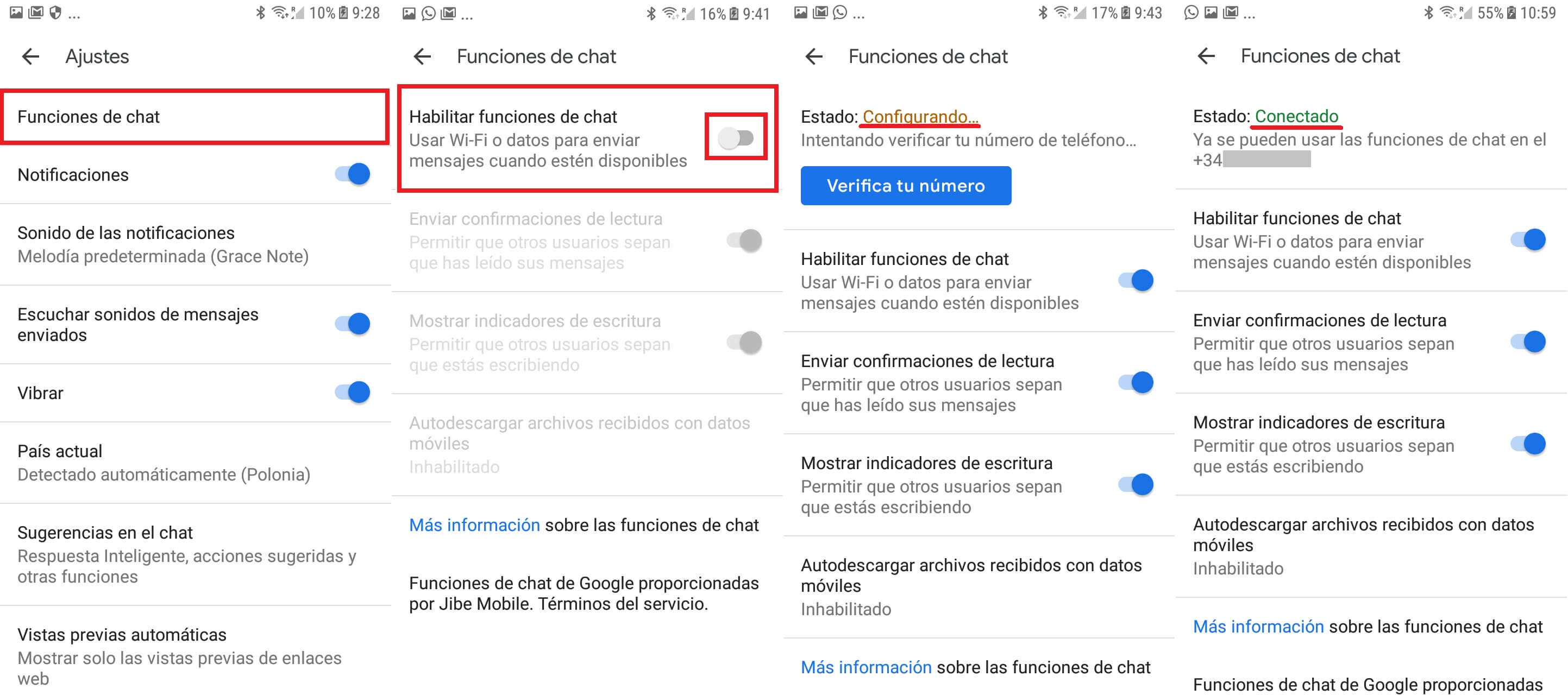 como activar y saber si tu android es compatible con mensajes RCS