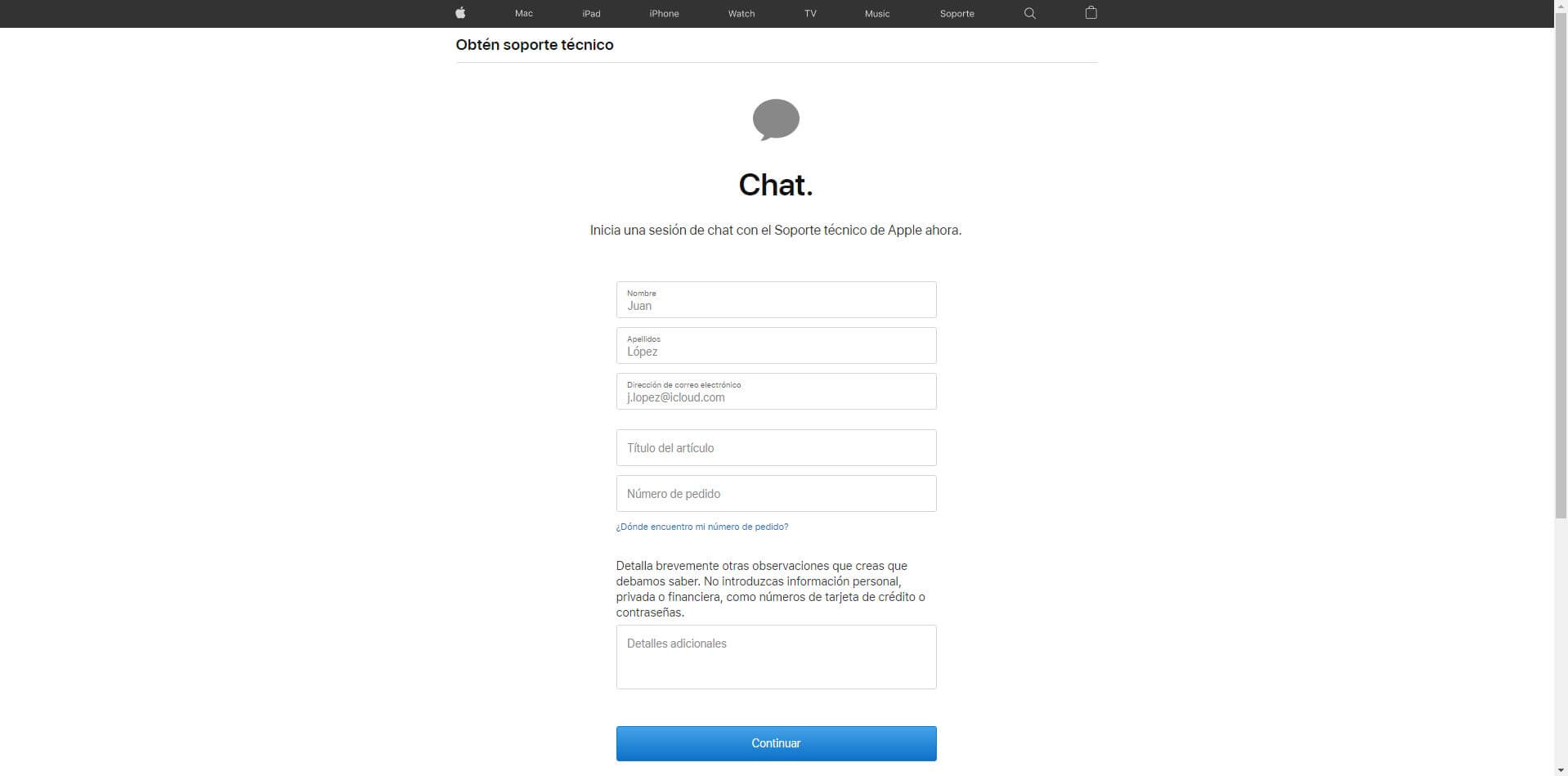 servicio tecnico de apple mediante el chat