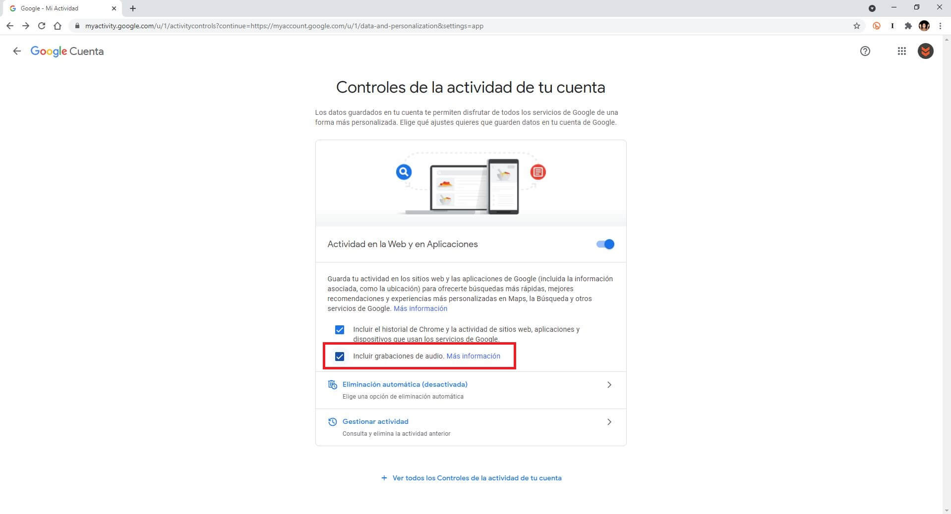 El asistente de google guarda las grabaciones en tu cuenta de google