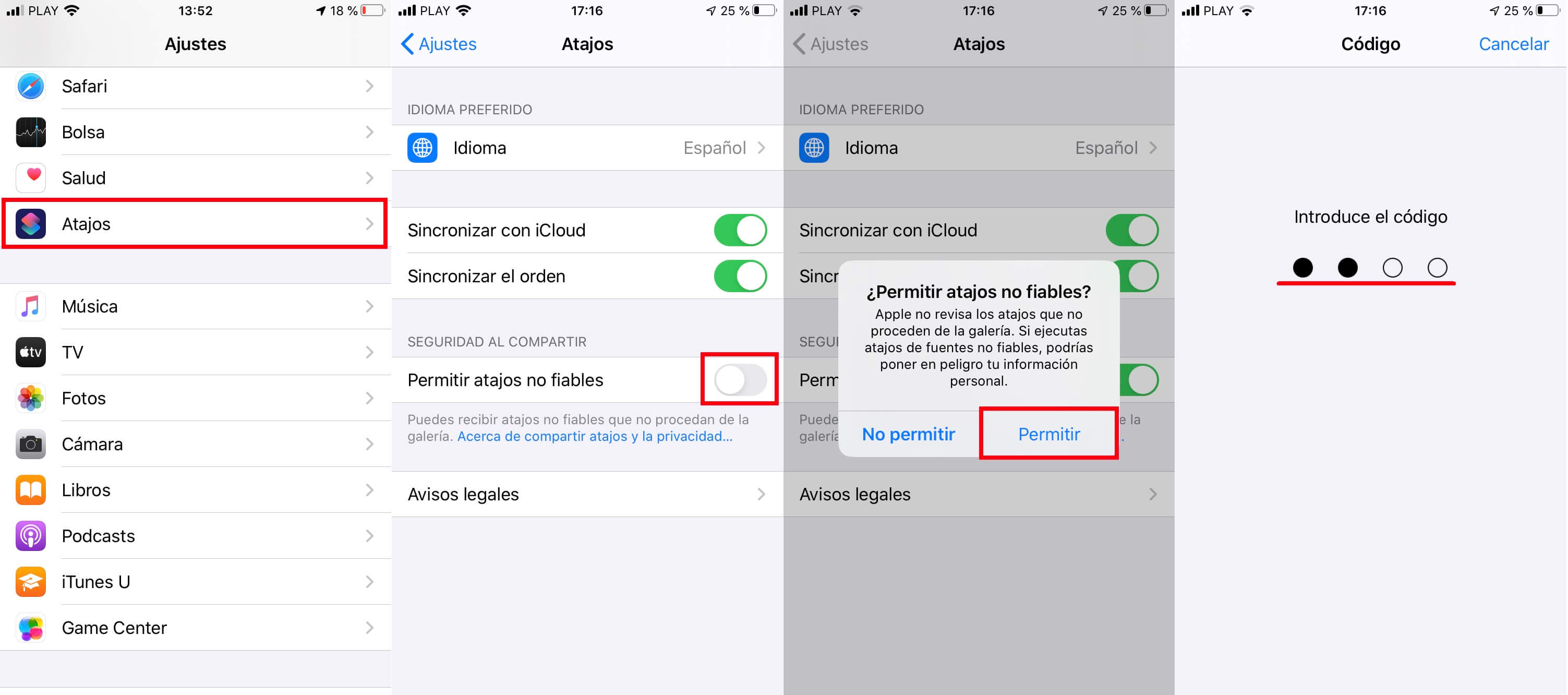 como instalar atajos no confiables en iphone