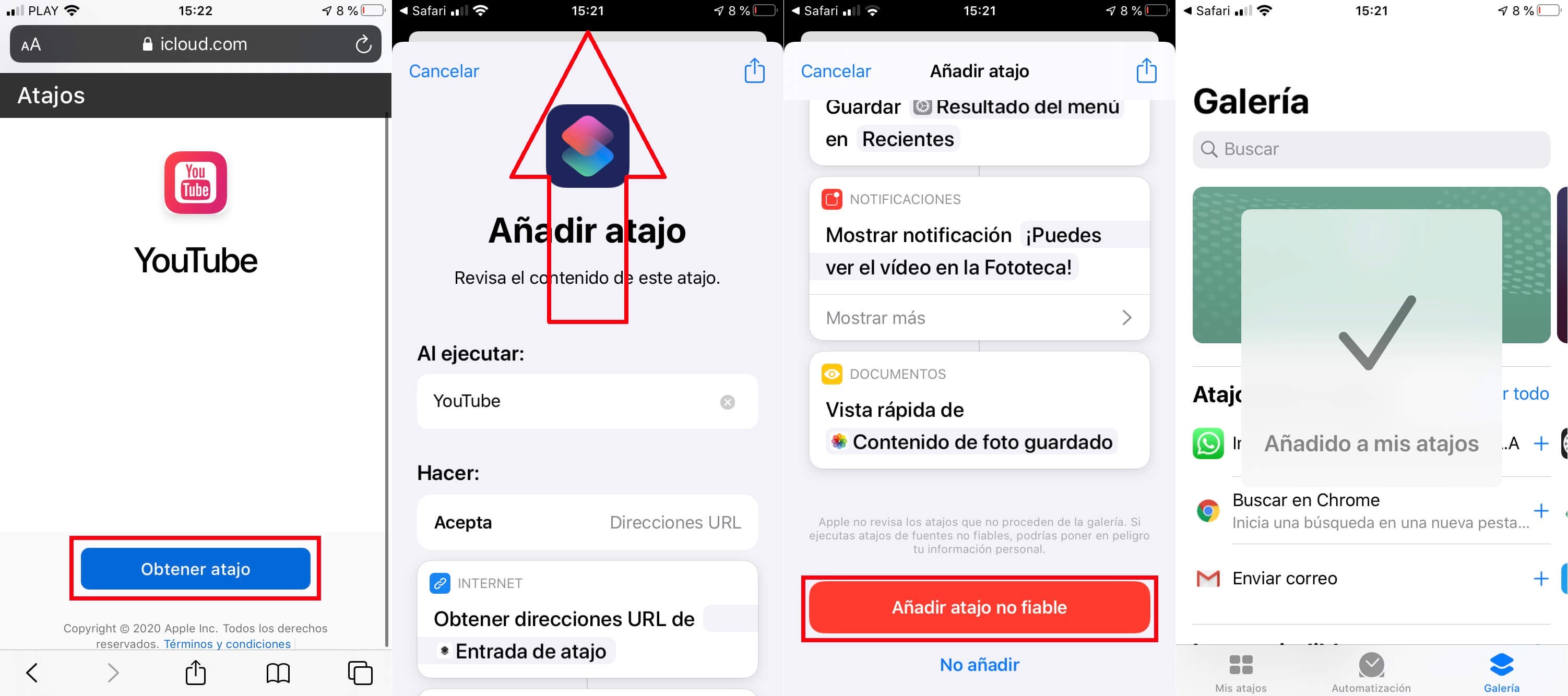 instalar atajos no certificados en iphone