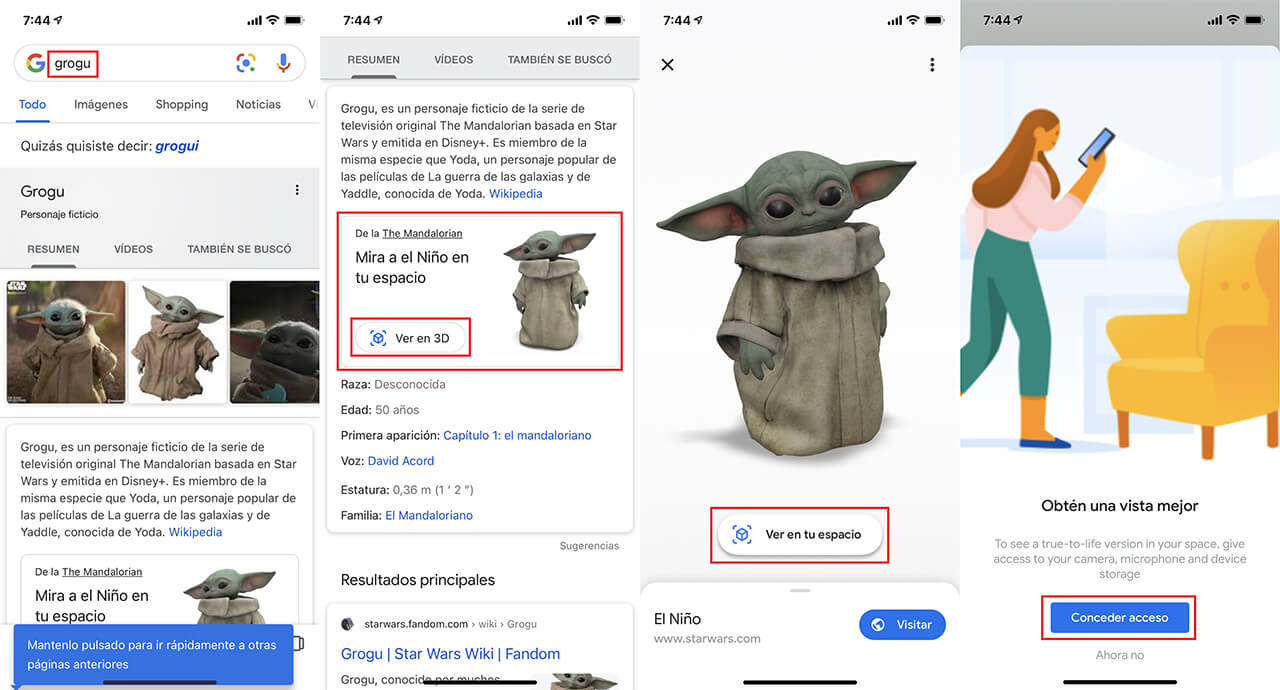 la realidad virtual de google permite disfrutar de baby yoda en 3D The mandalorian