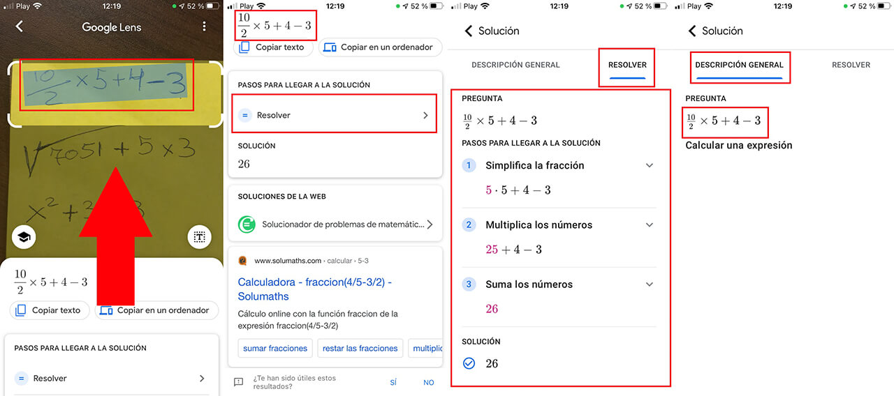 calcular una cuenta matematica tomando una foto con la camara de tu telefono