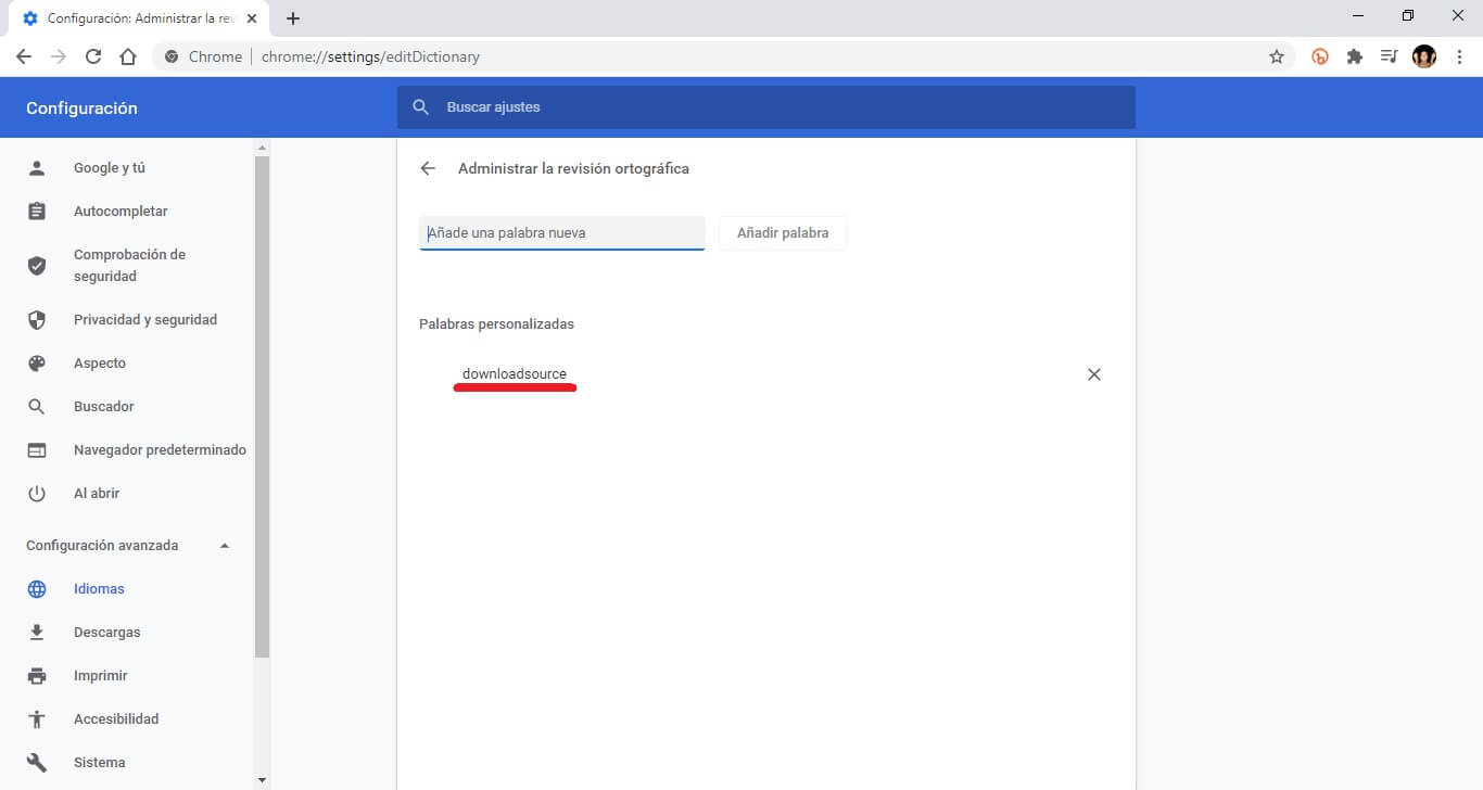 Navegador Google Chrome permite excluir ciertas palabras del corrector ortográfico