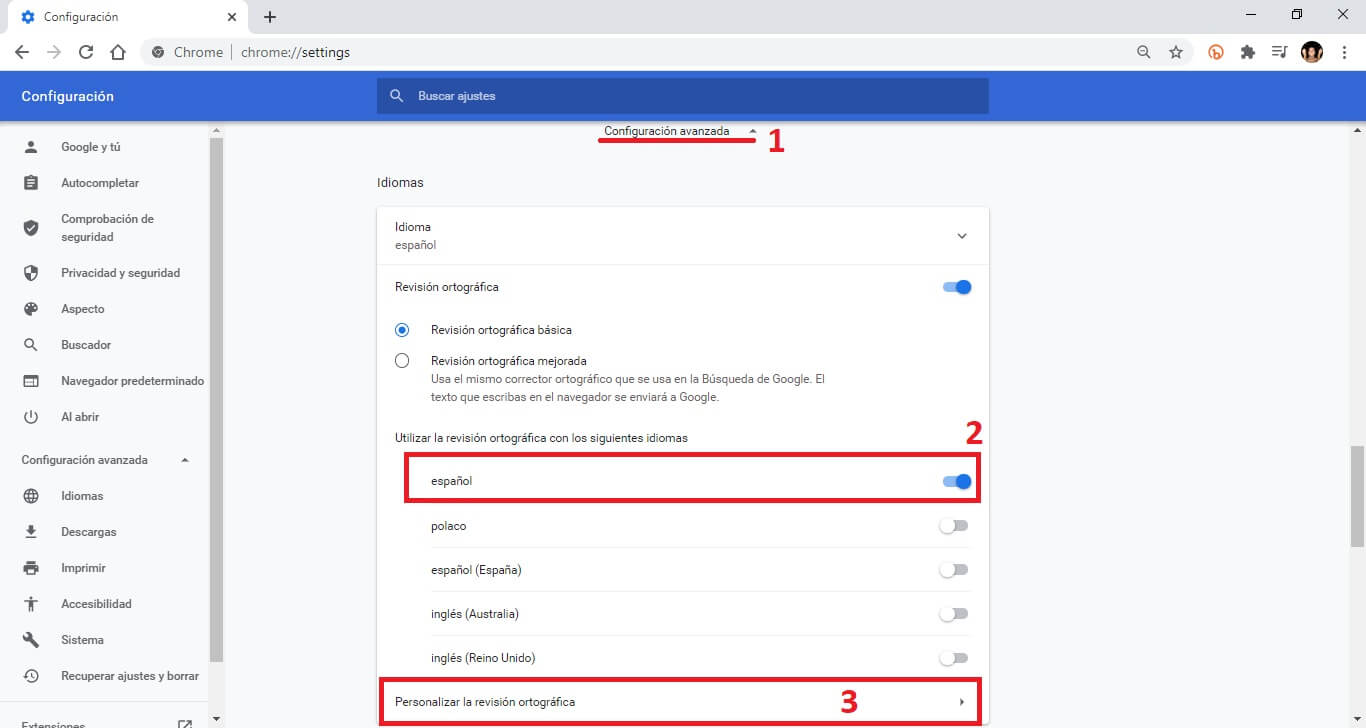 chrome permite evitar que palabras especificas se muestren como errores ortograficos