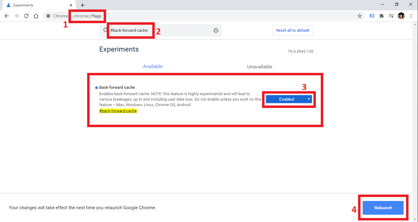 activar Back Forward Cache en google chrome para mejorar la velocidad de carga al usar la navegacion atras y adelante