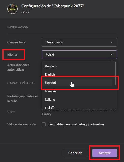 cambiar el idioma de cyberpunk 2077