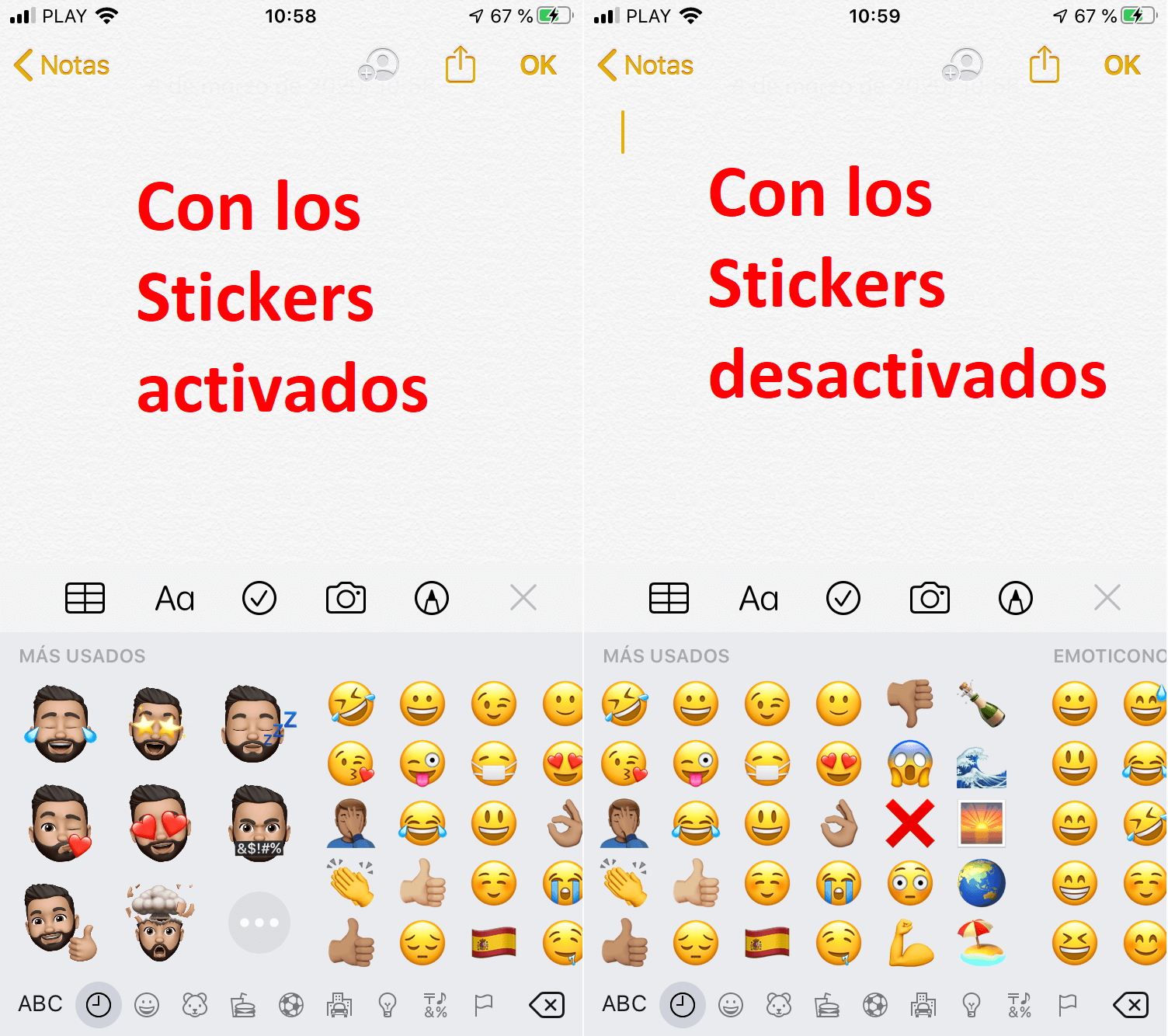 como desactivar la sección de stickers del teclado de iPhone