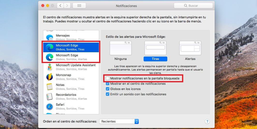 pantalla de bloqueo de mac muestra notificaciones del navegador edge