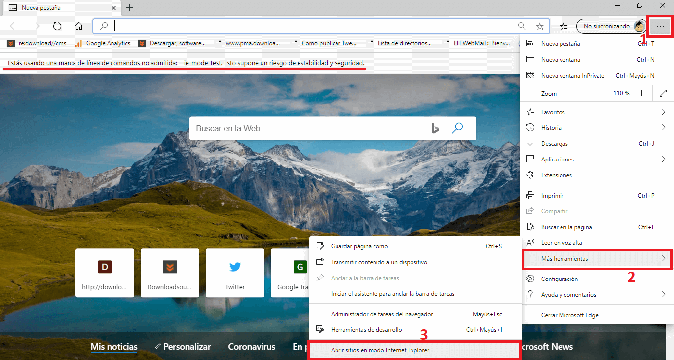 habilitar el modo IE en Microsoft Edge