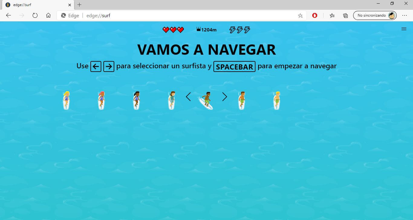Juagar al videojuego de surf de Microsoft Edge