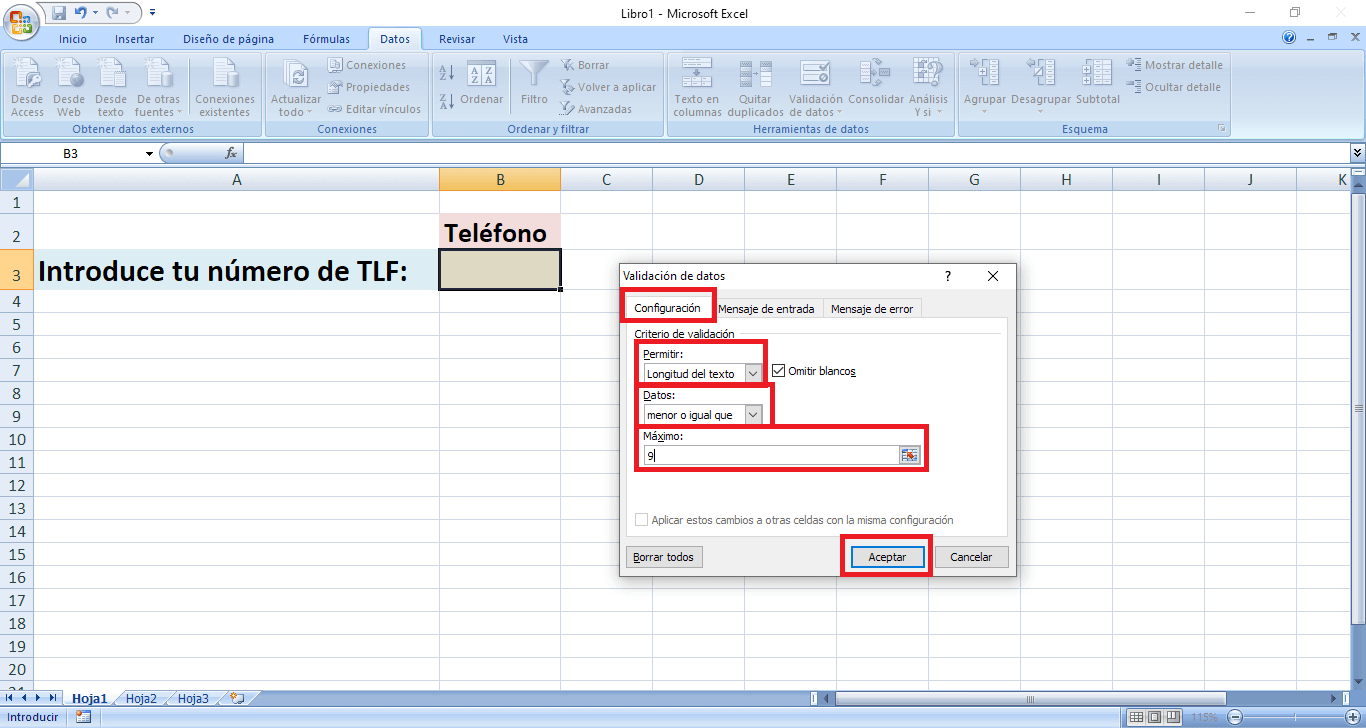 configurar un limite de caracteres en las celdas de excel