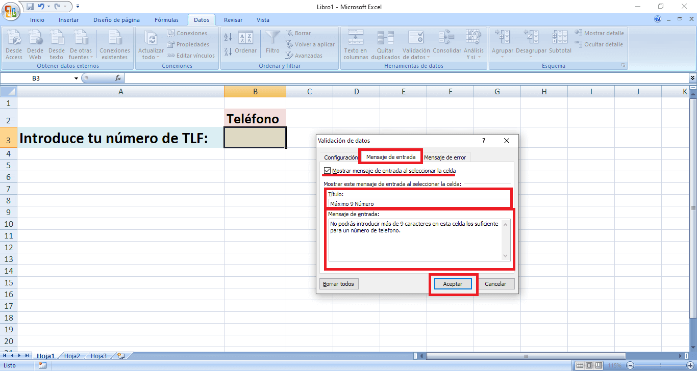 poner limite de numeros para una celda de excel