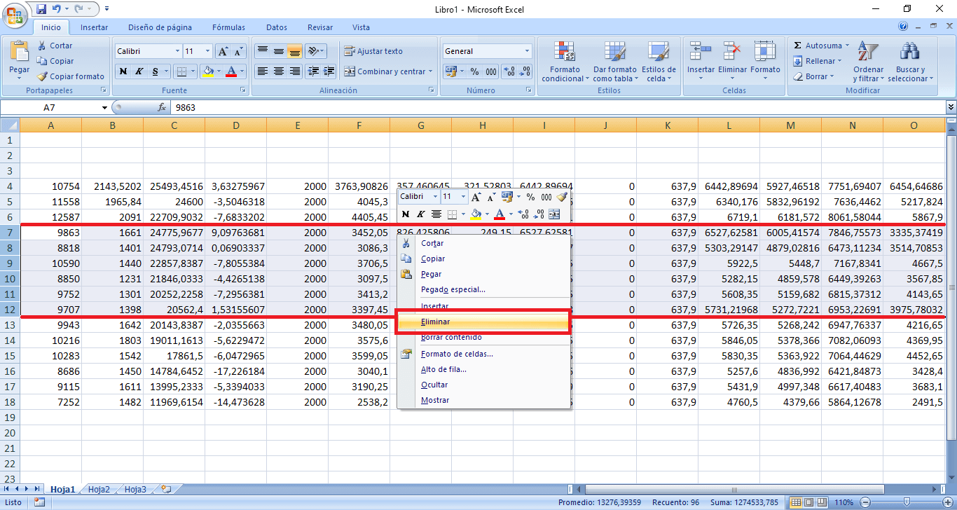 como eliminar varias filas de excel a la vez