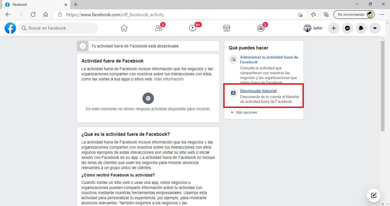 como desactivar la recopilación de información de actividad fuera de facebook