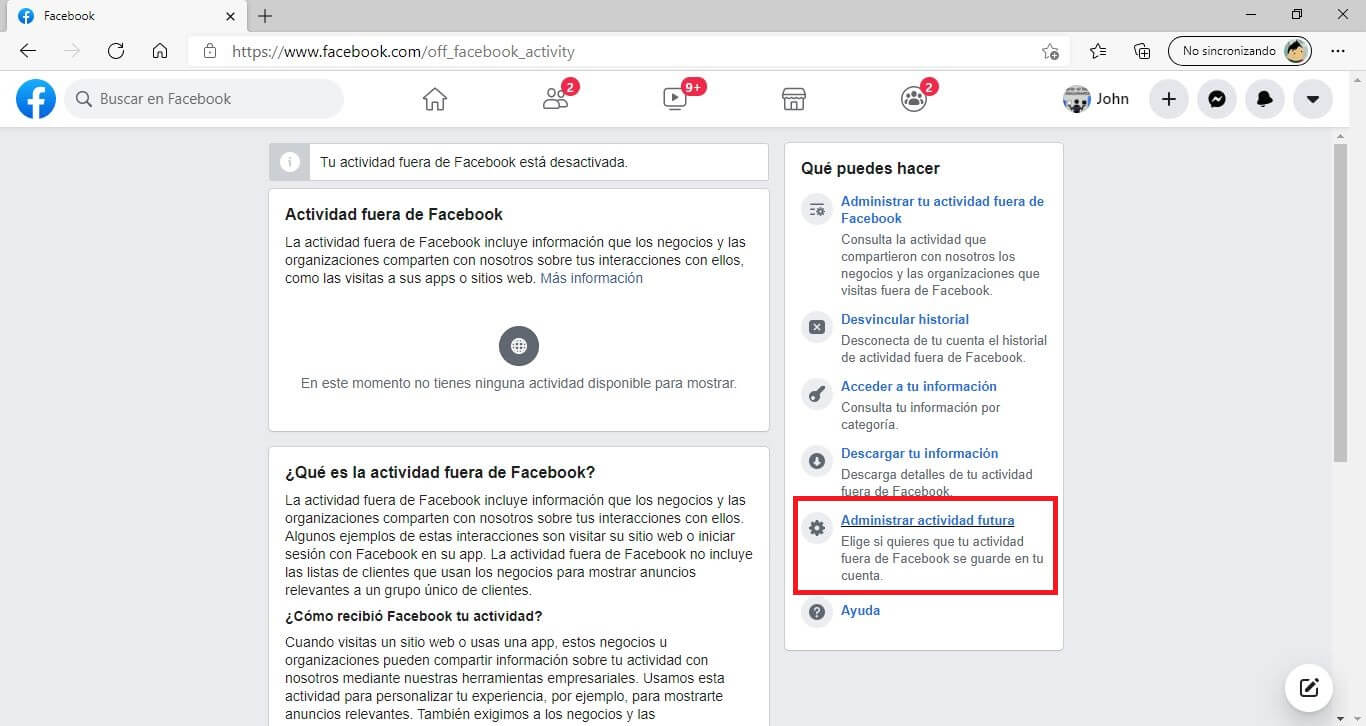 No permitir que facebook grabe información sobre que haces fuera de la red social