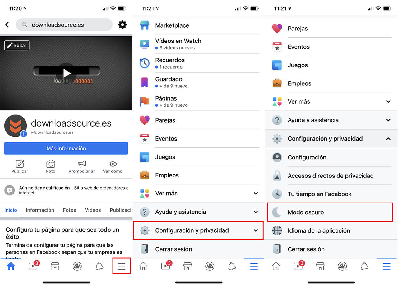 ya puedes usar el modo oscuro en la app facebook de android o iPhone