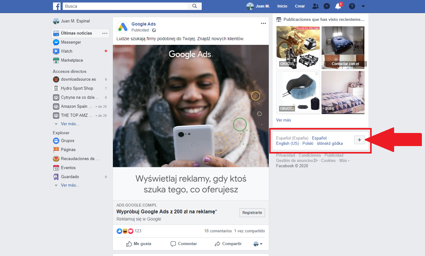 facebook permite cambiar el idioma de la red social