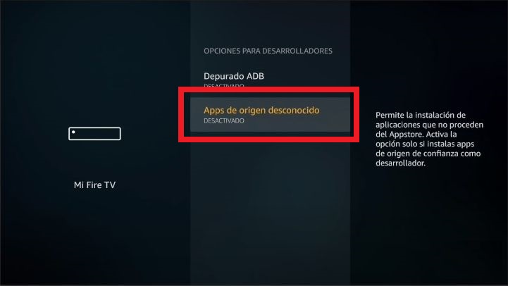 activar la opcion que permite instalar apps de terceros en tu amazon fire tv stick