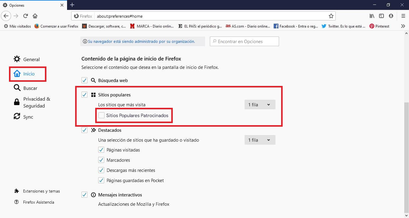 hacer que firefox deje de mostrar enlaces o Webs patrocinados