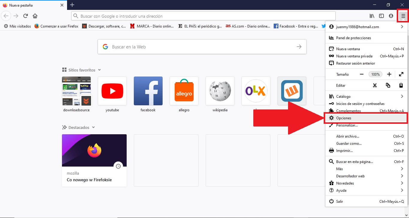 personalizar la pantalla de inicio del navegador Firefox