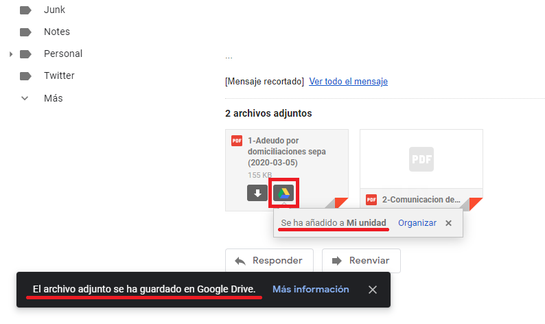 archivo adjunto directamente a Google Drive