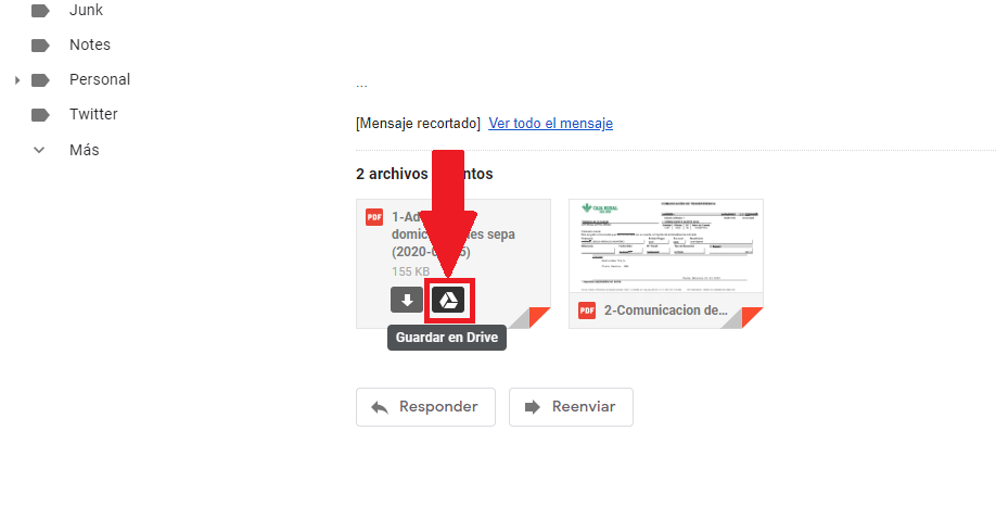 google drive permite guardar automáticamente los archivos adjuntos de gmail