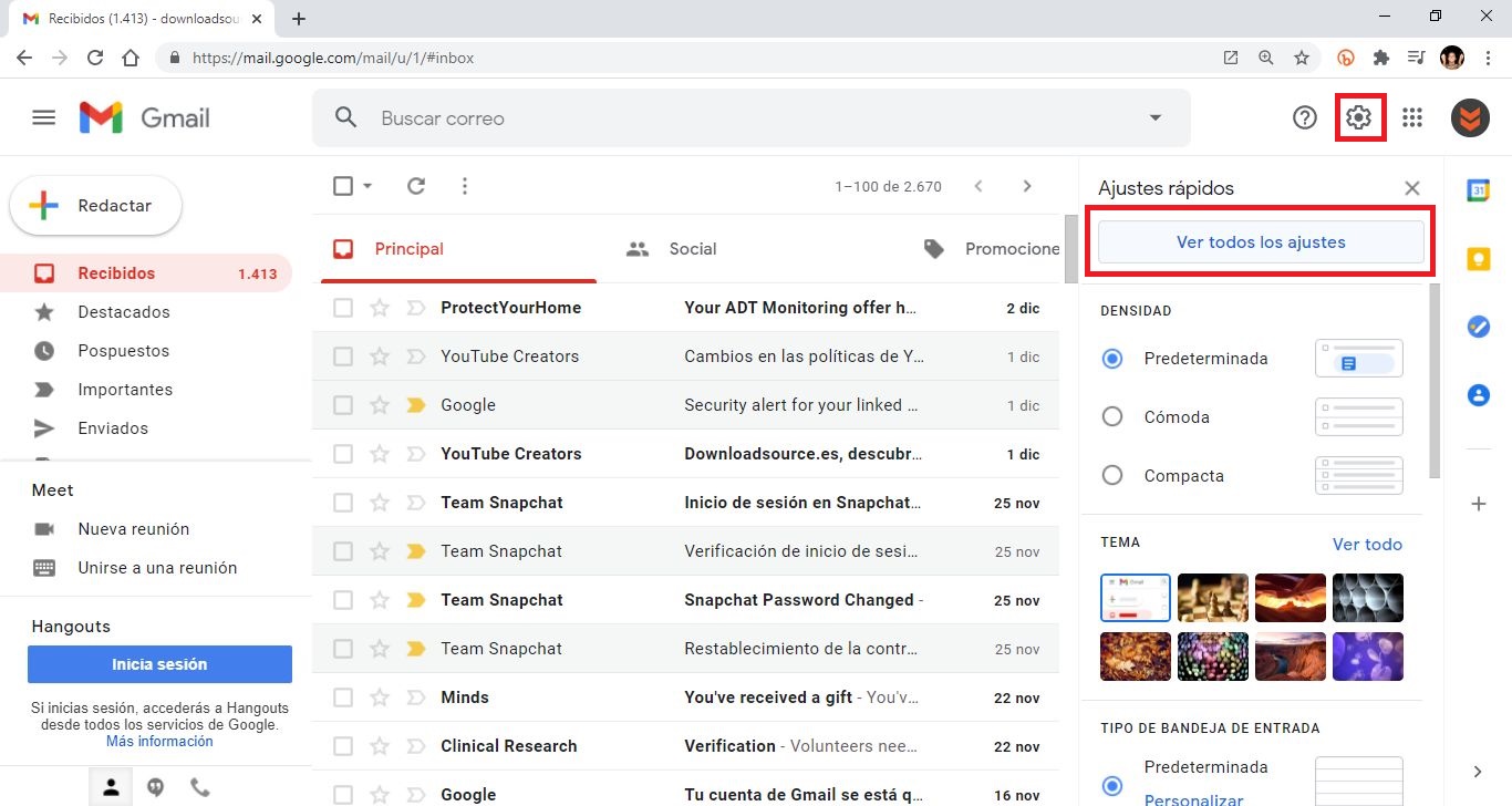 gmail no muestra las secciones principal, social media y promociones