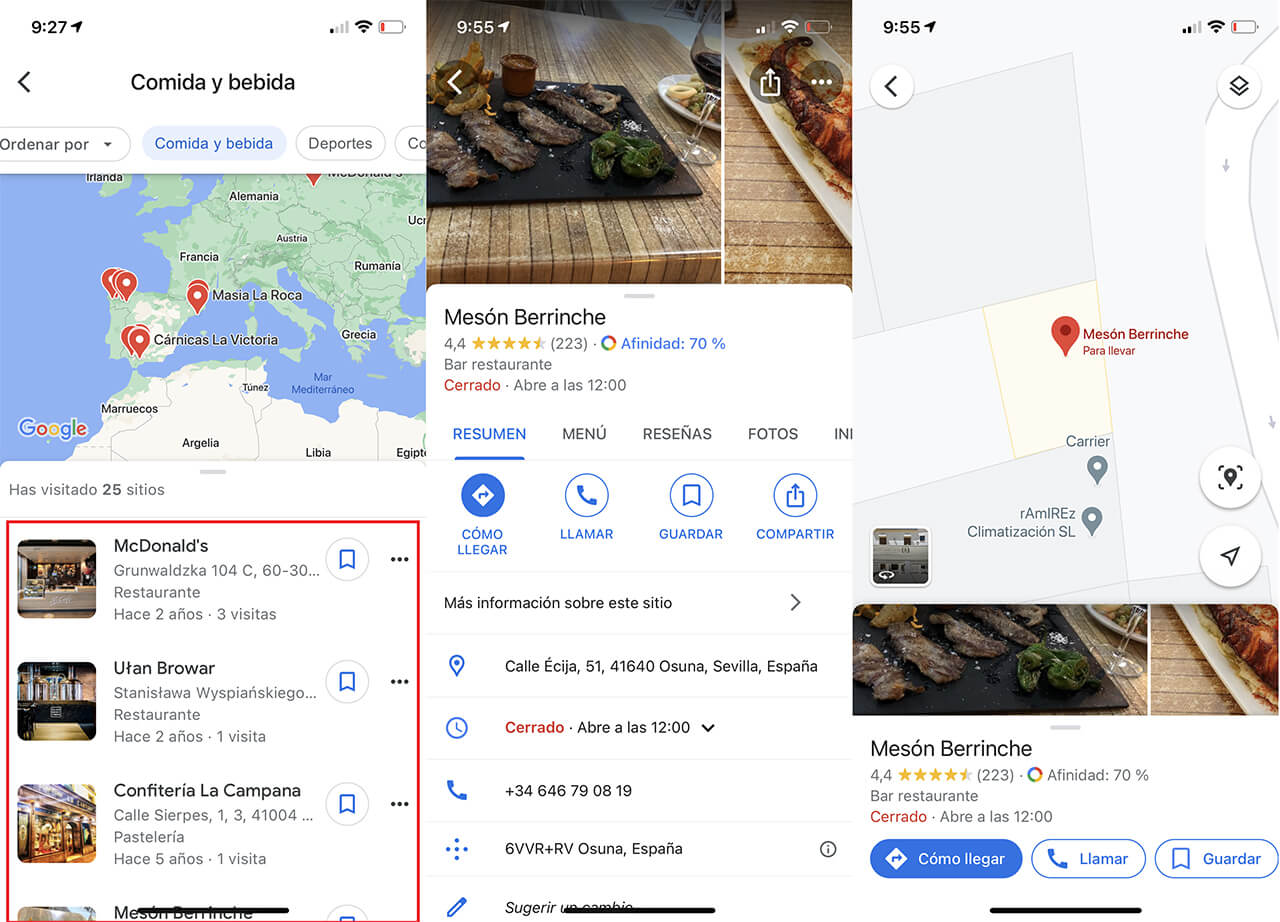 como recordar los lugares que has visitado con google maps