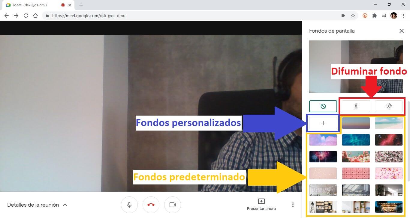 usar foto como fondo de videollamada en google meet