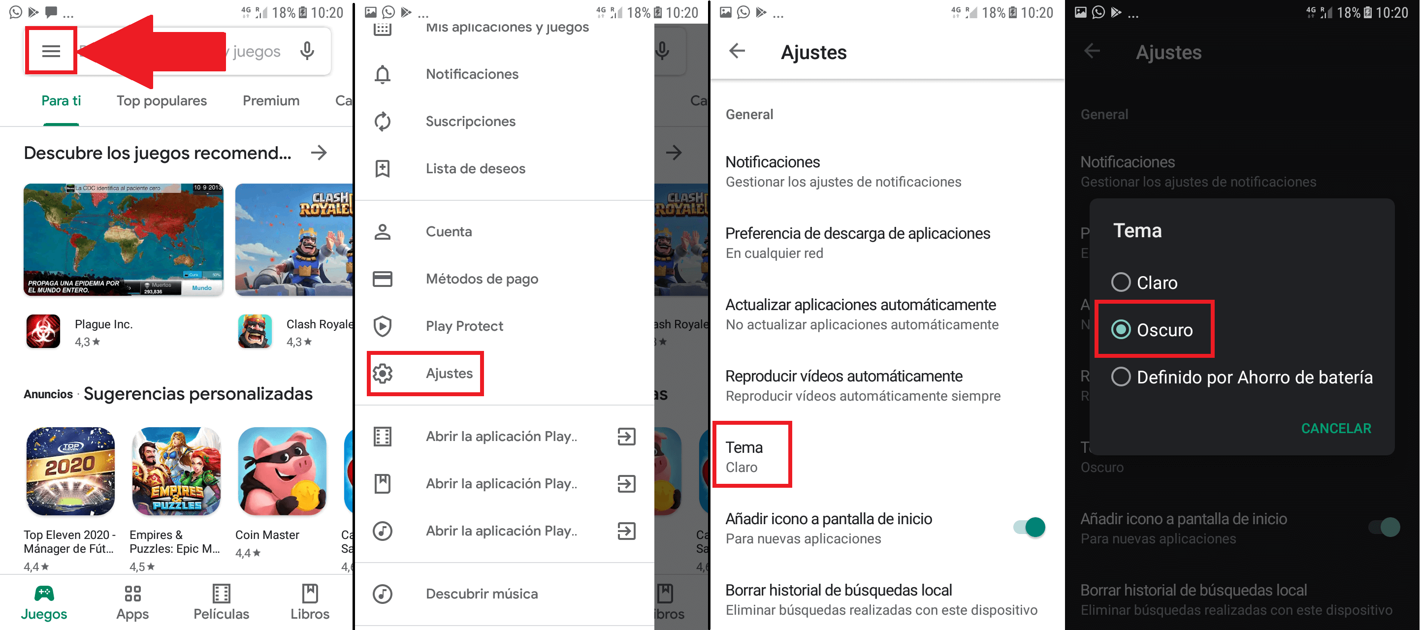 como habilitar el modo oscuro de Google Play