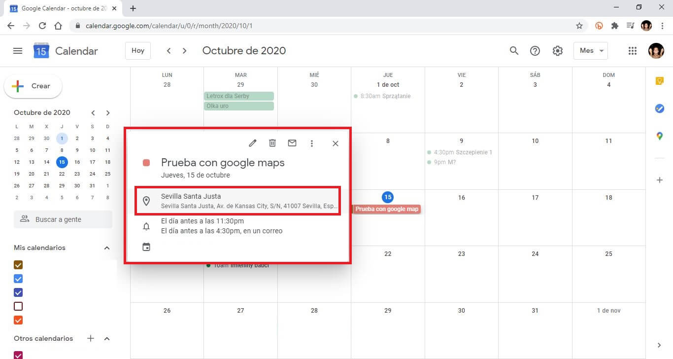 google calendar y google maps