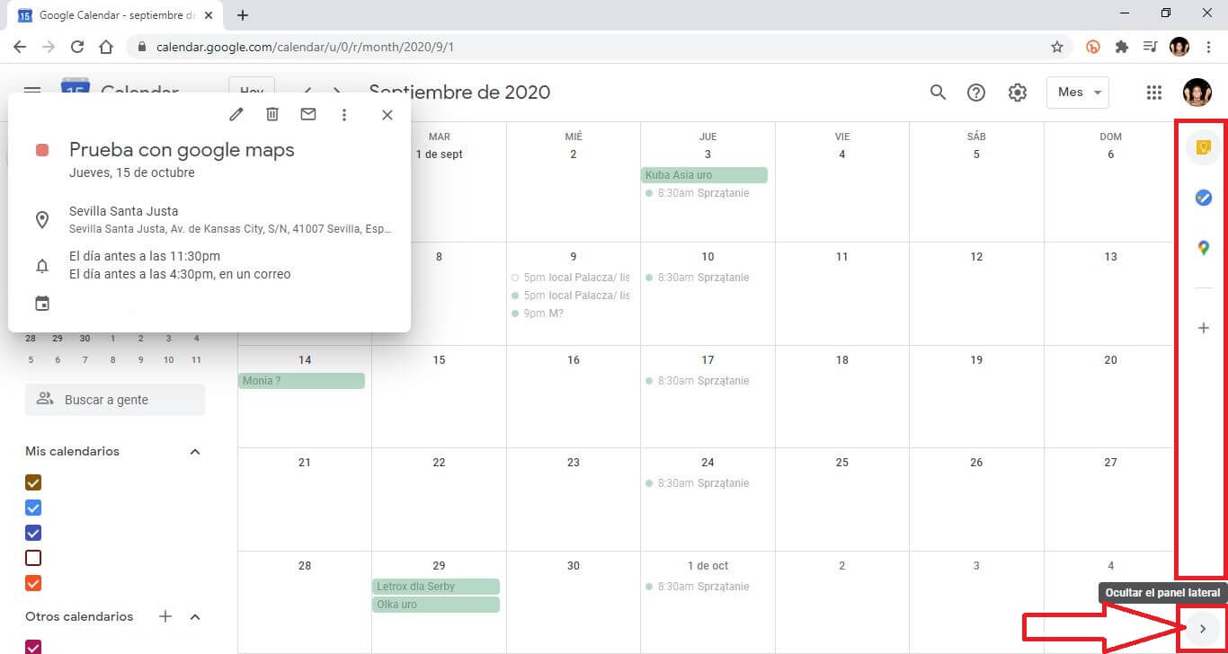 no google maps en google calendar