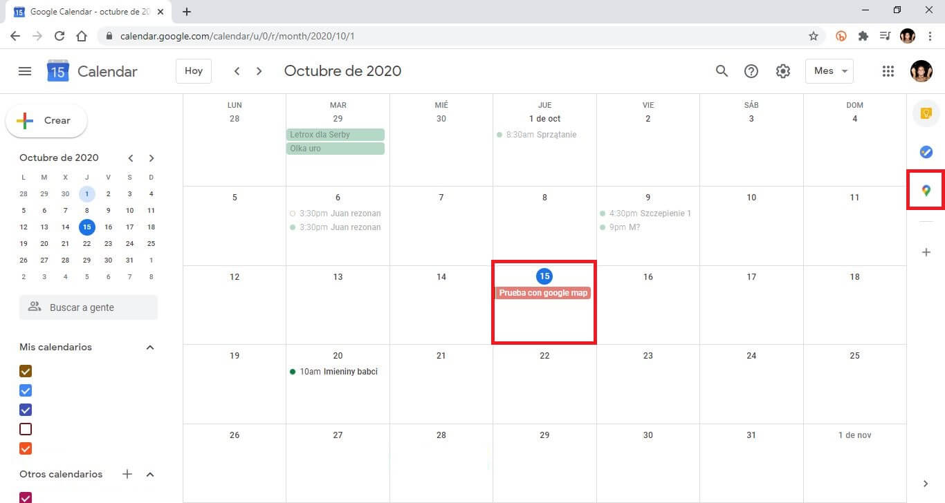 desactivar google maps de google calendar